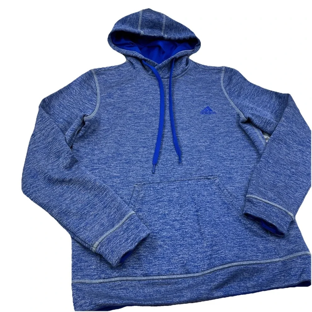 Adidas Hoodie Men Small Blue Sweatshirt Sweater Performance Active Heather Plain